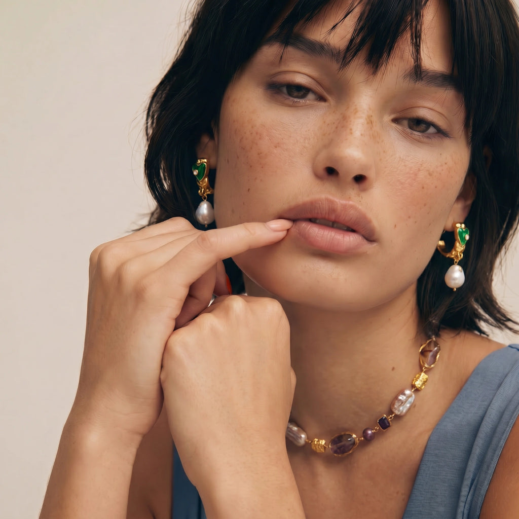 Heart Drop Pearl Earrings